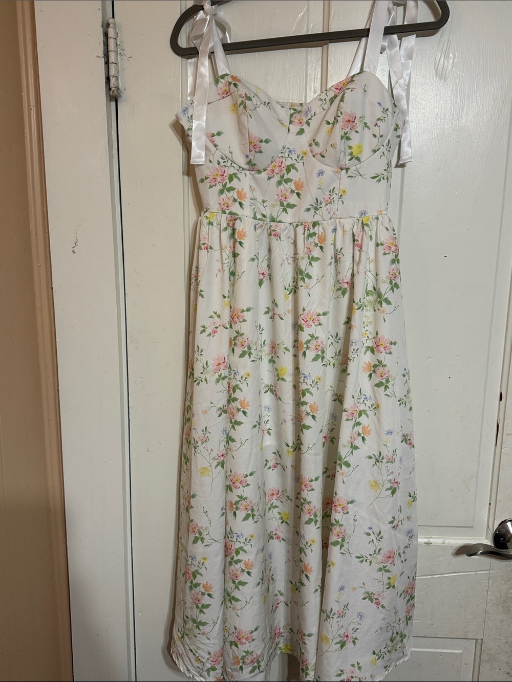 SHEIN White Floral Tie-Shoulder Sundress